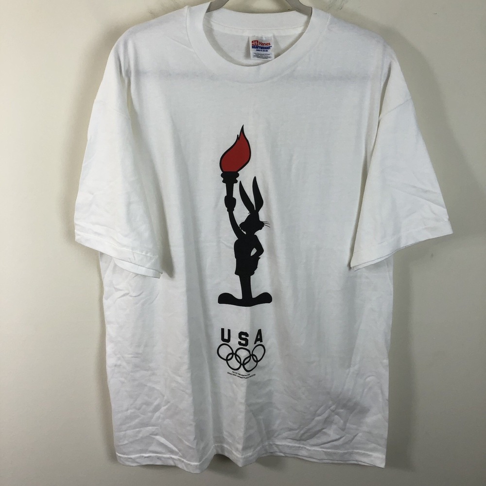 Vintage Olympics USA Bugs Bunny Looney Tunes T-Shirt Adult XL (46-48) White 90s